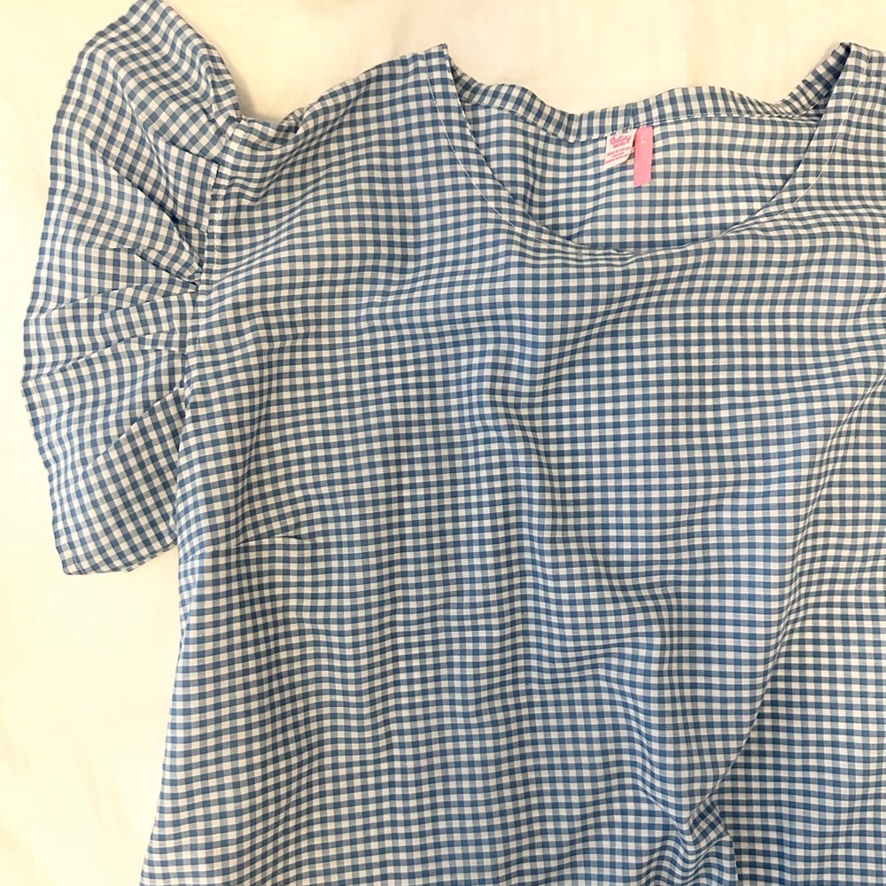 TINY TASSEL - Blue and White Gingham Shift Dress - Size L